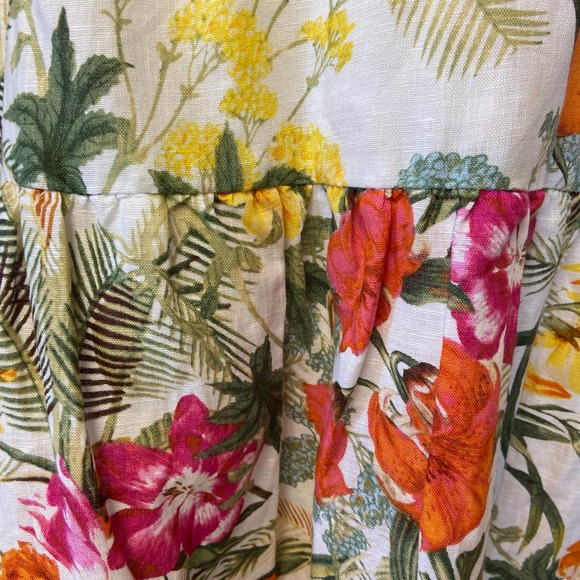 Chelsea & Violet Tropical Floral Print Tiered Midi Dress Linen Blend Tie Back - Picture 11 of 12